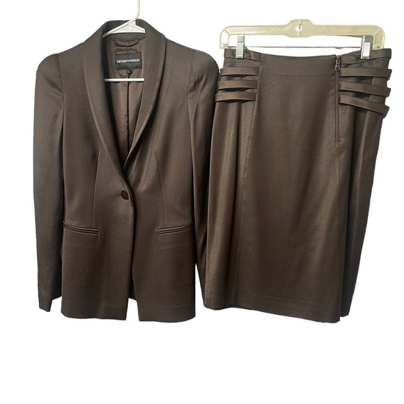 Emporio Armani brawn suit jacket/skirt size 6/8 - Picture 9 of 15